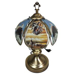 Vintage Native American Lamp OK Lighting Wolf Eagle Wildlife Touch Control (b)